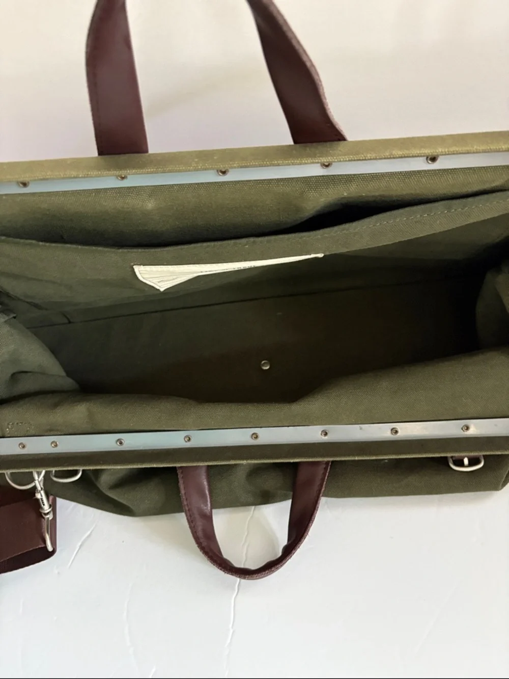 Line of Trade Canvas Weekender Bag Olive Duffel Brown Leather Trim 0312